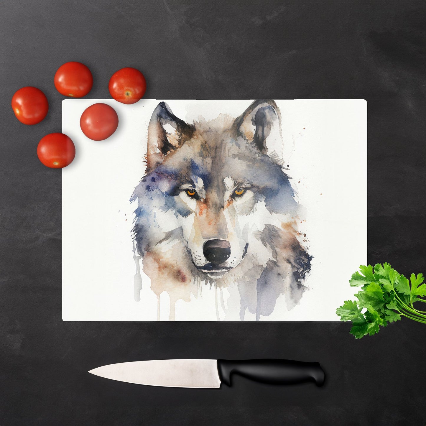 Wolf Watercolour Glass Chopping Board
