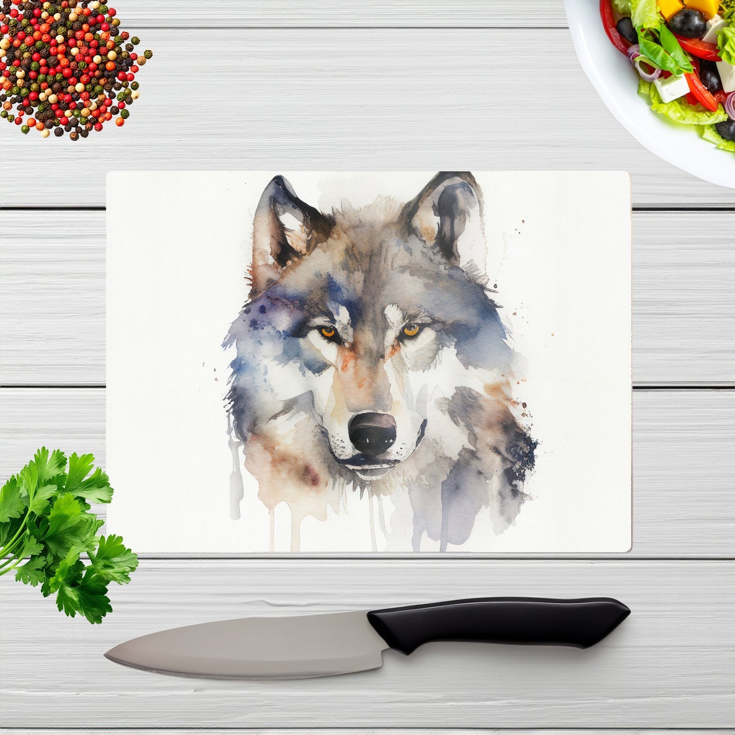 Wolf Watercolour Glass Chopping Board