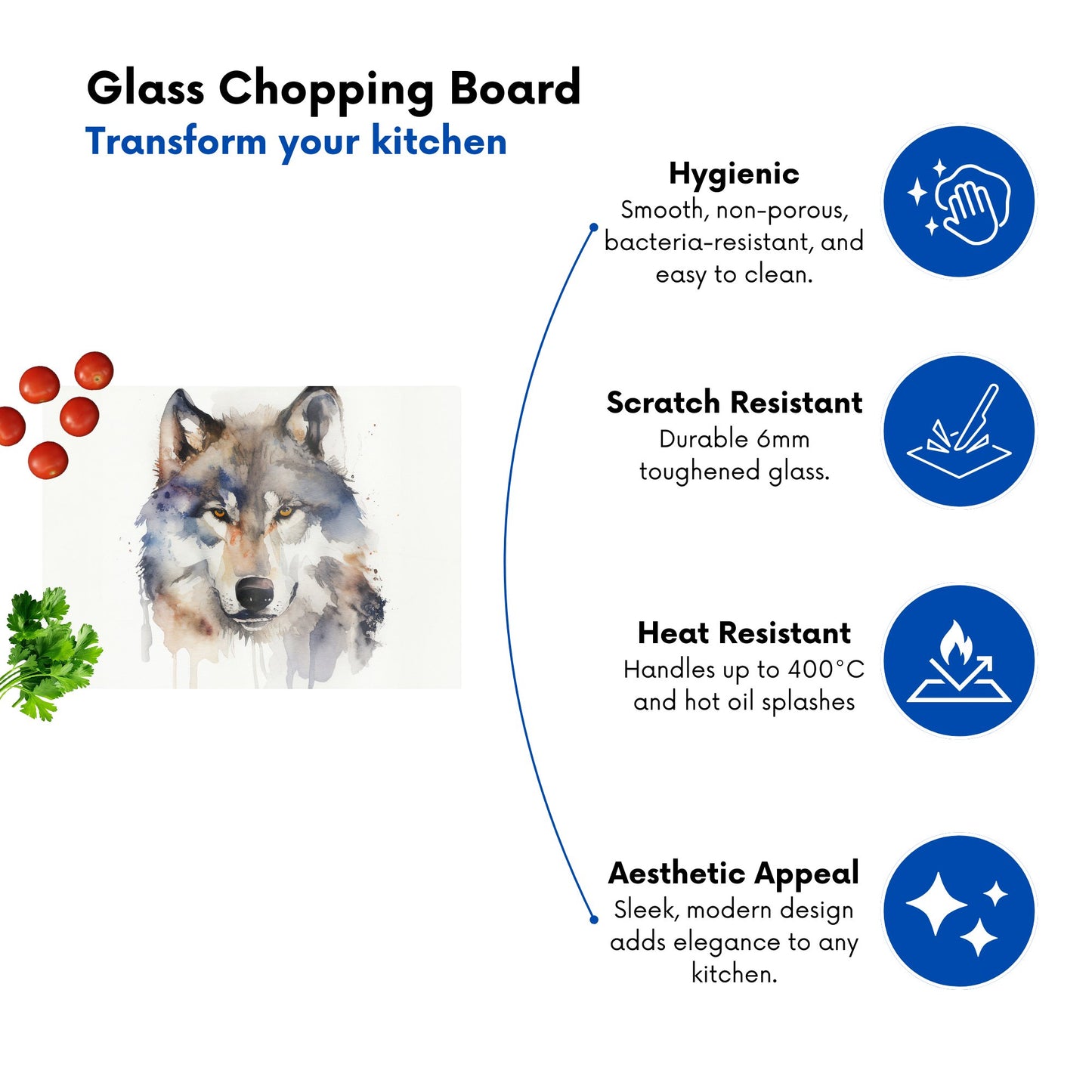 Wolf Watercolour Glass Chopping Board