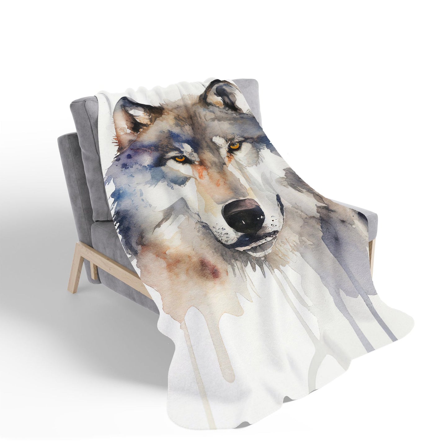 Wolf Watercolour Sherpa Blanket