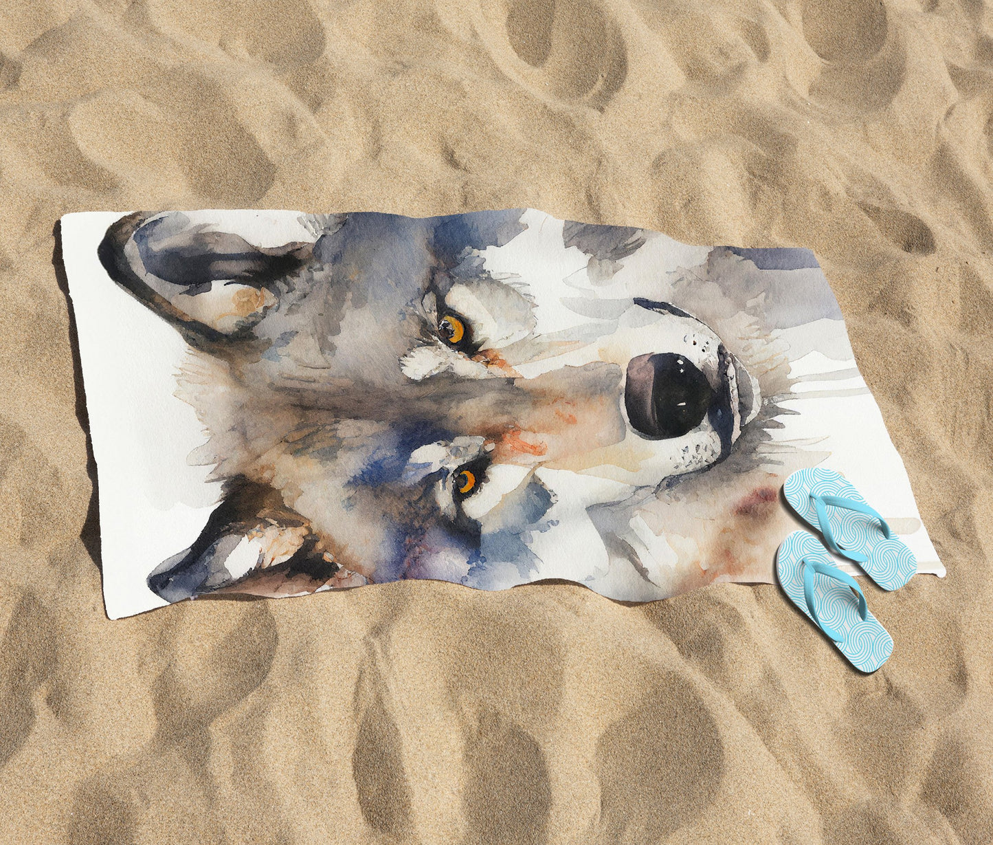 Wolf Watercolour Beach Towel