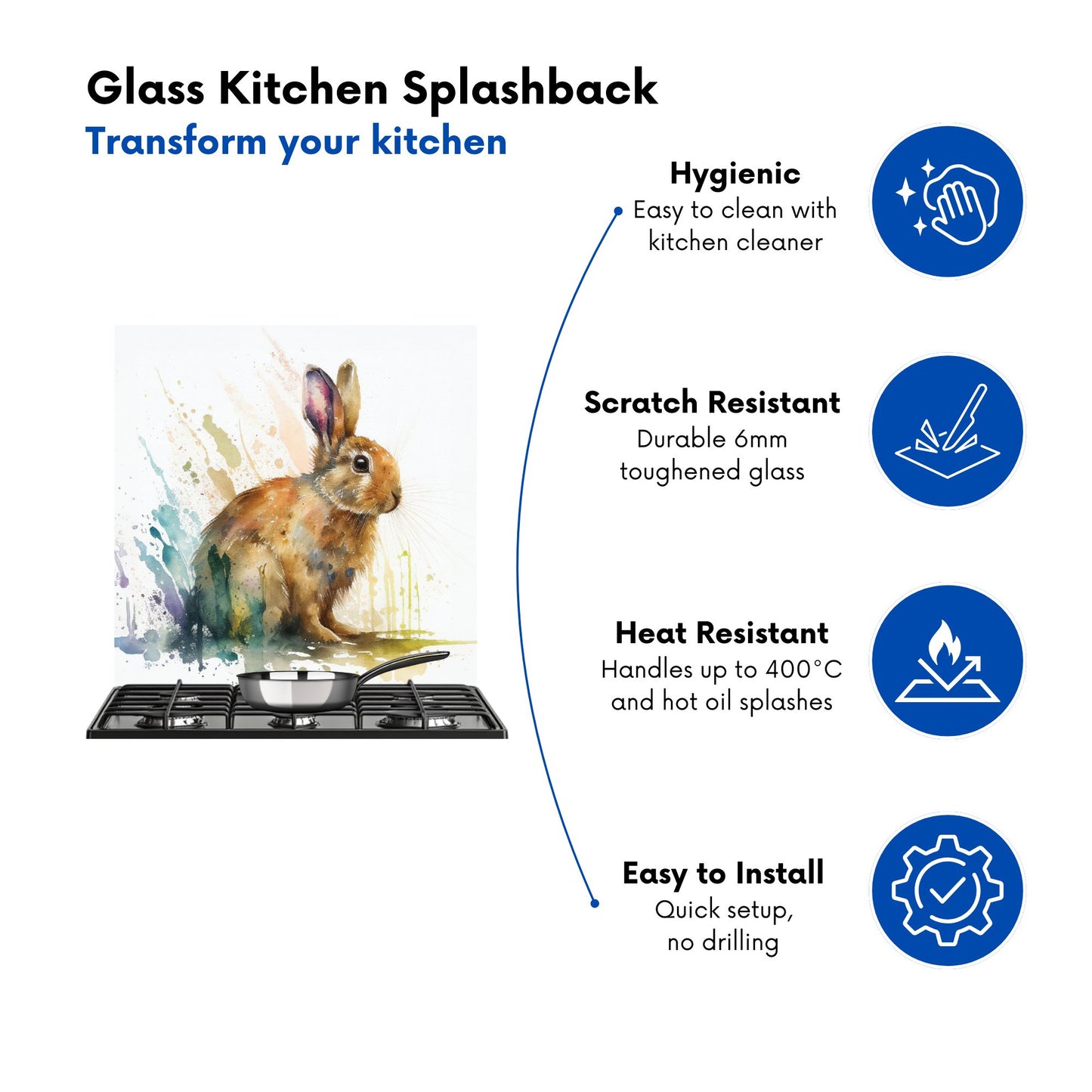 Rabbit Splash Watercolour Kitchen Splashback