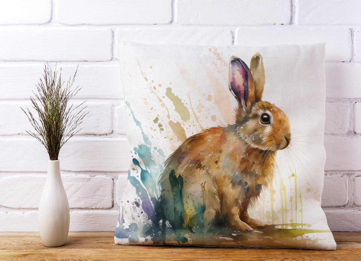 Rabbit Splash Watercolour Cushions