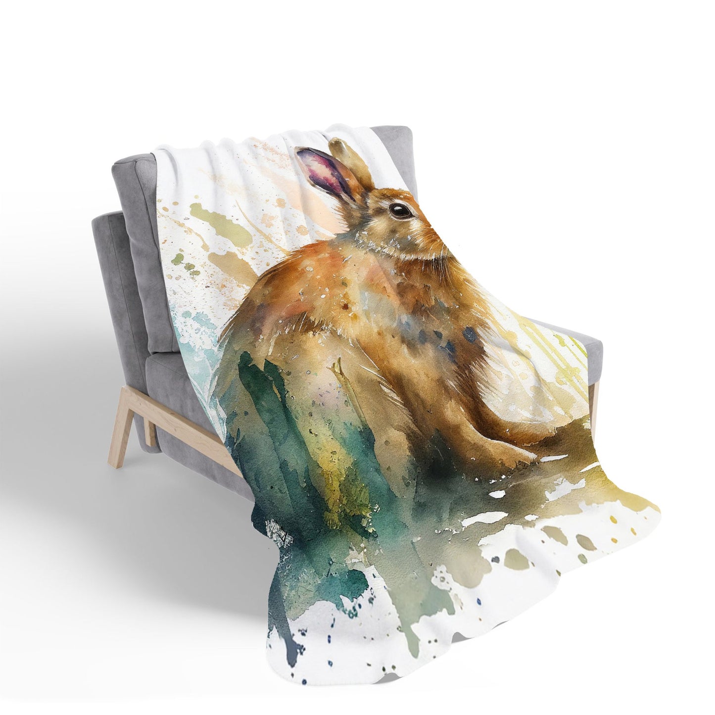 Rabbit Splash Watercolour Sherpa Blanket