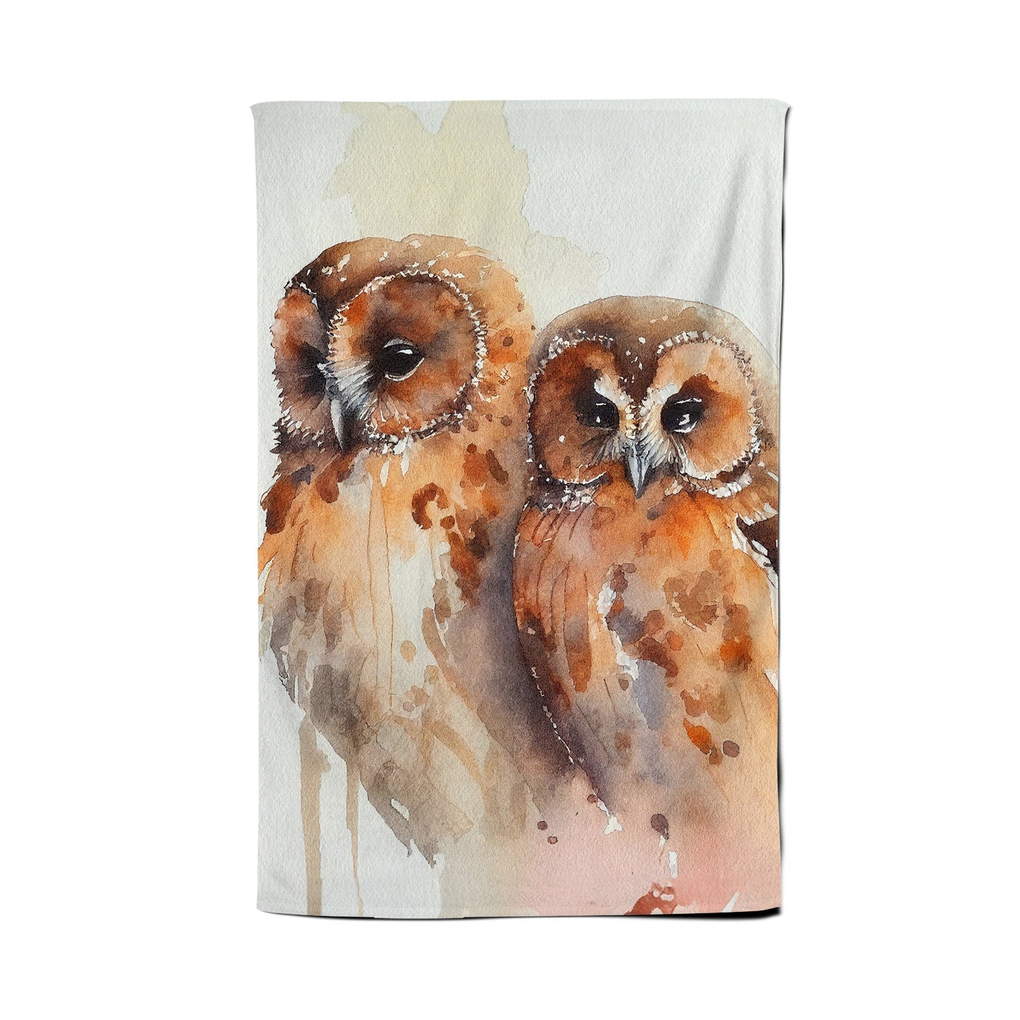 Loving Tawny Owls Watercolour Tea Towel