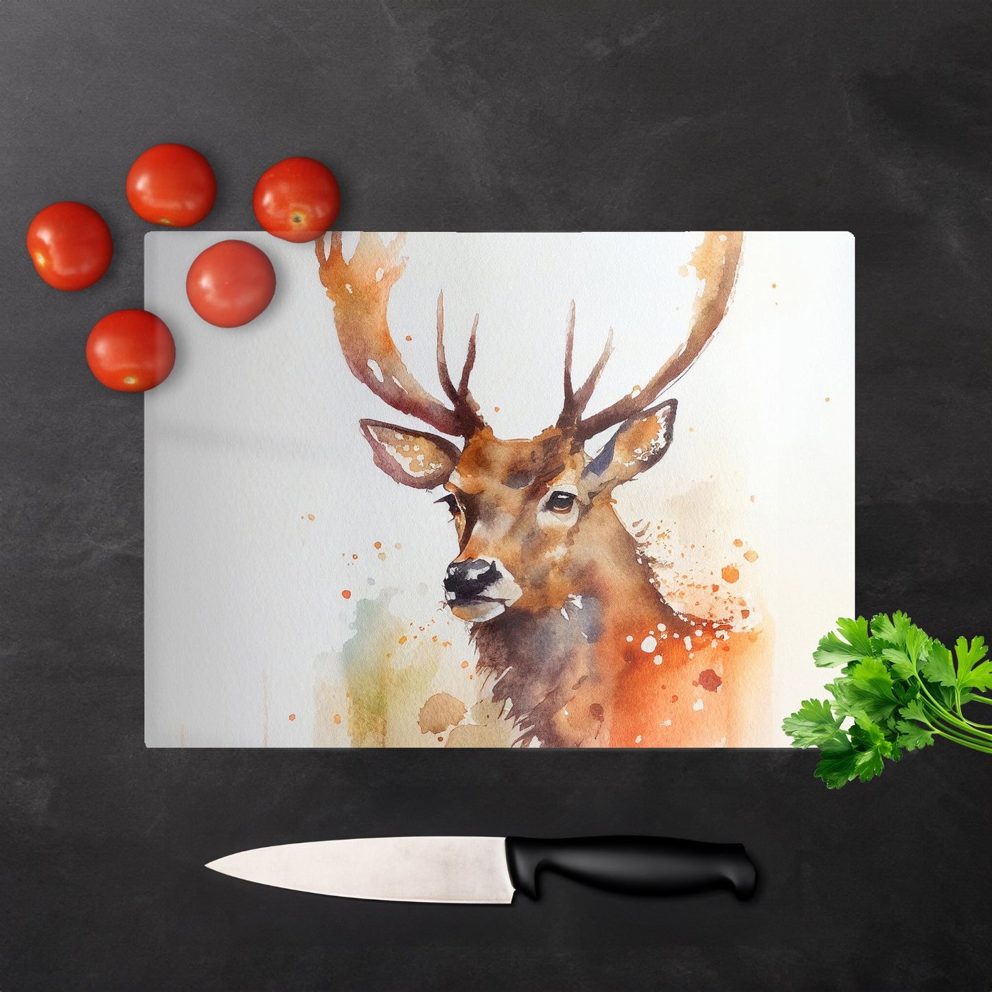 Majestic Stag Watercolour Glass Chopping Board