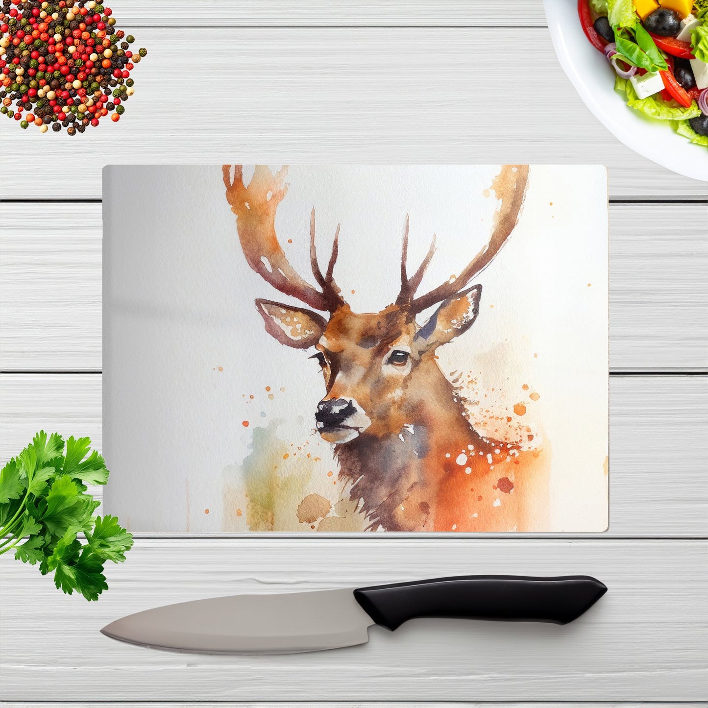 Majestic Stag Watercolour Glass Chopping Board