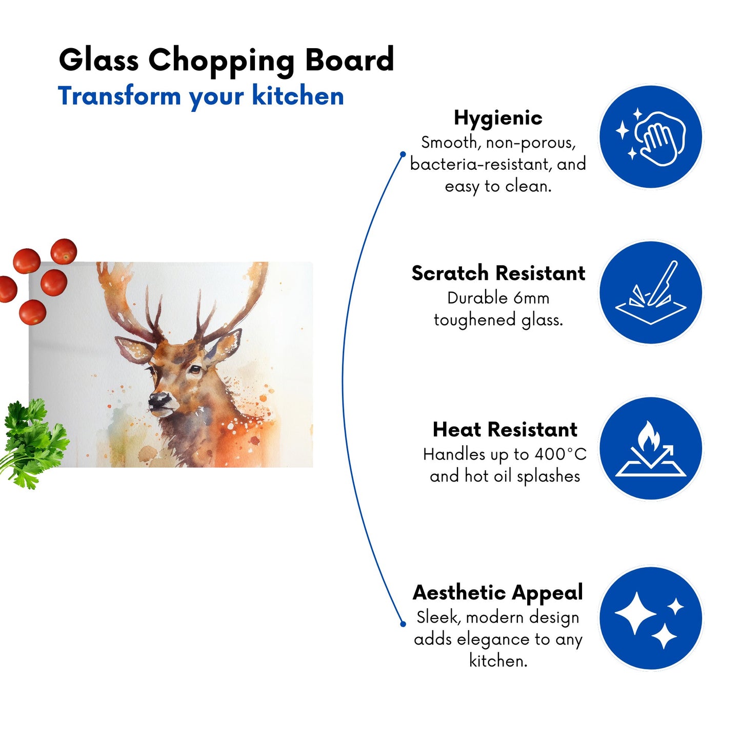 Majestic Stag Watercolour Glass Chopping Board