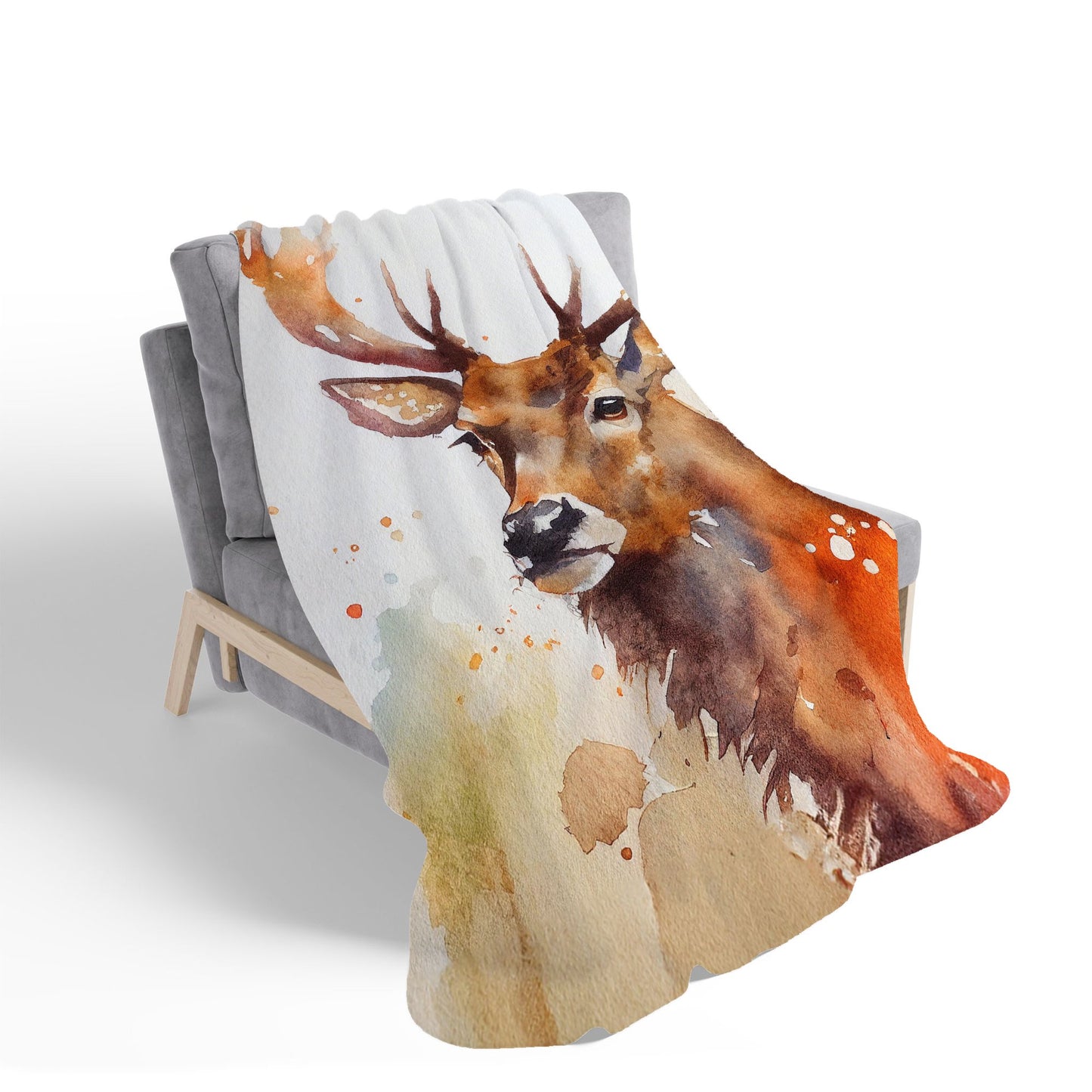 Majestic Stag Watercolour Sherpa Blanket