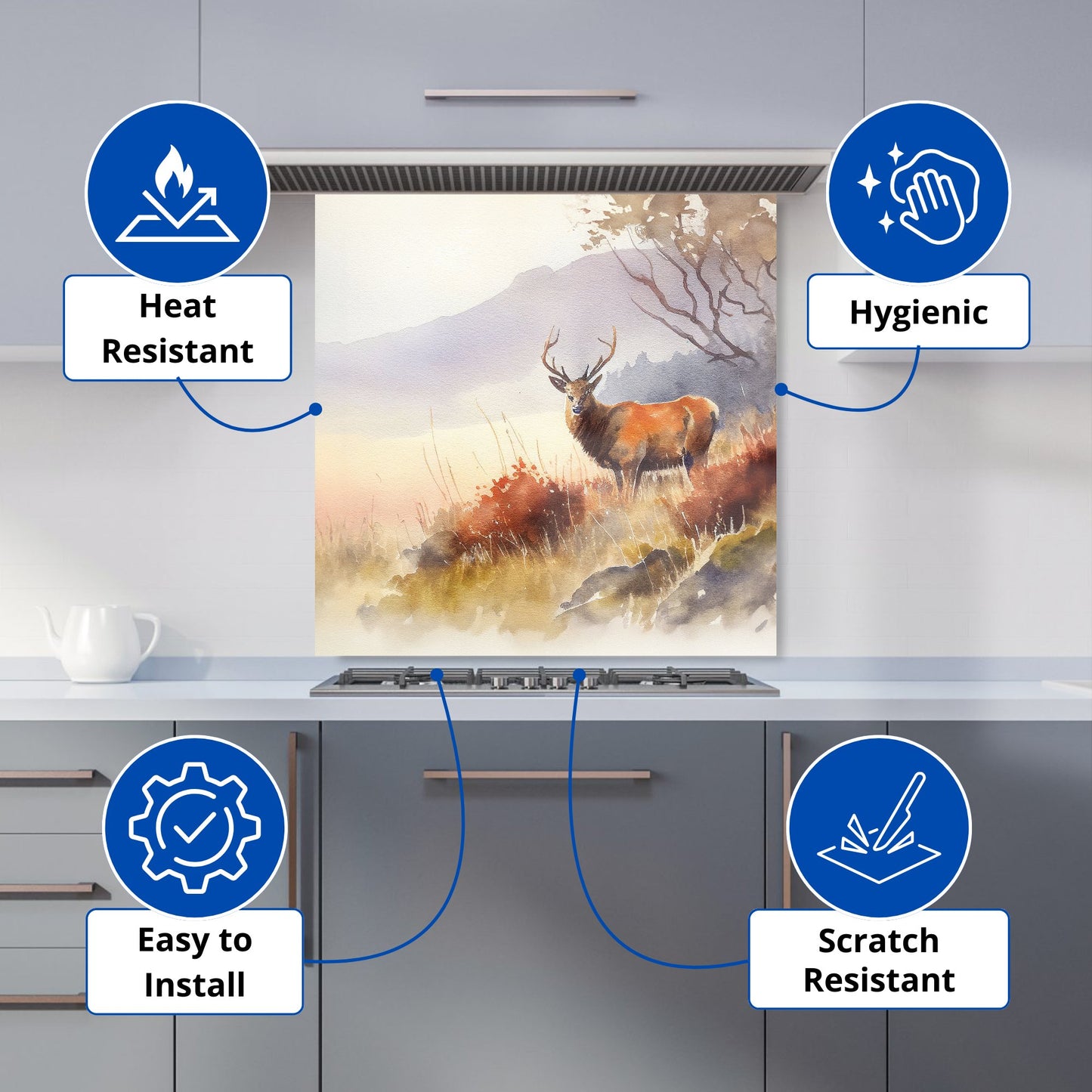 Stag Deer Water Colour Kitchen Splashback