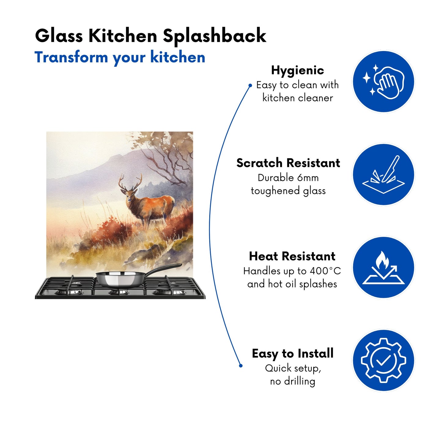 Stag Deer Water Colour Kitchen Splashback