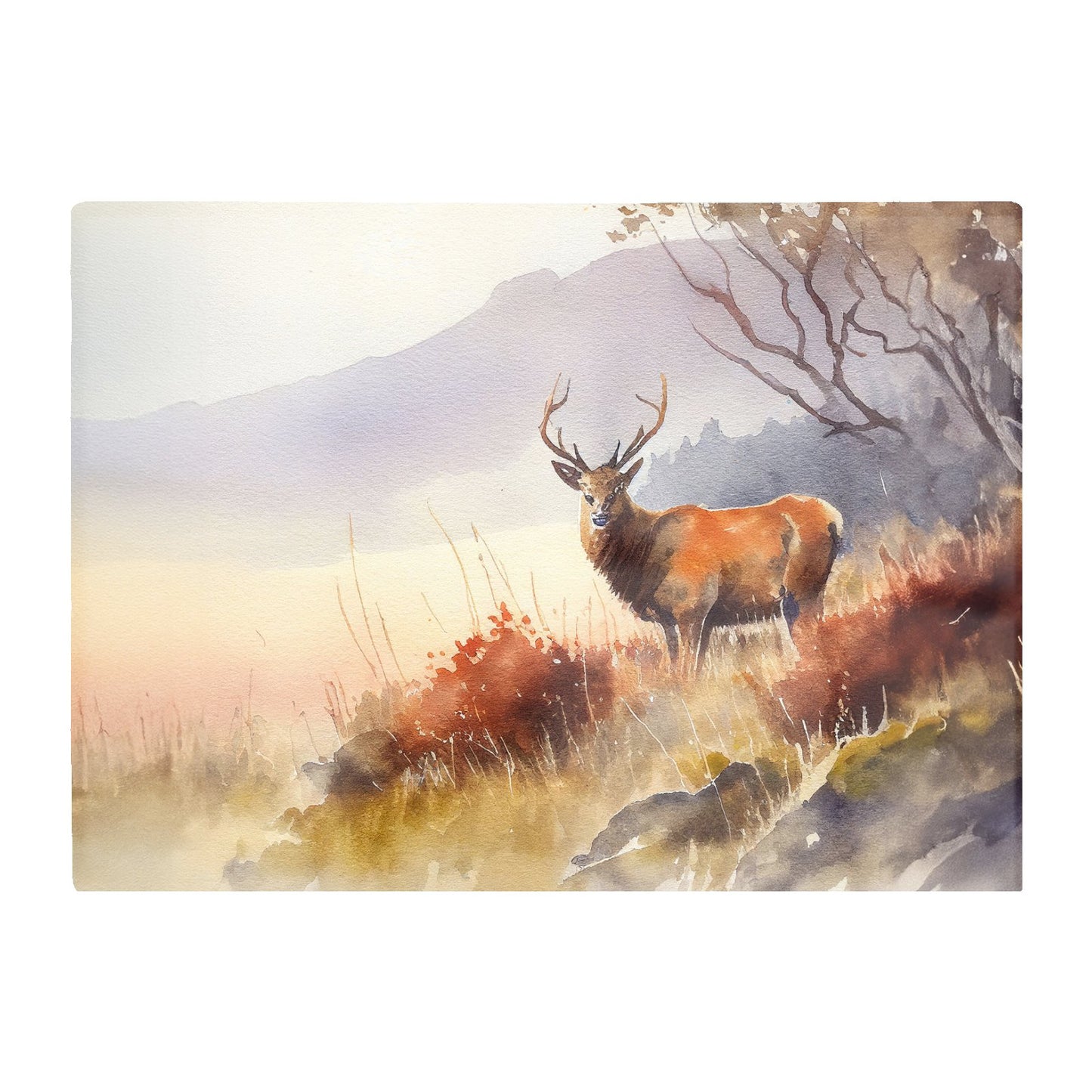 Stag Deer Water Colour Glass Chopping Board