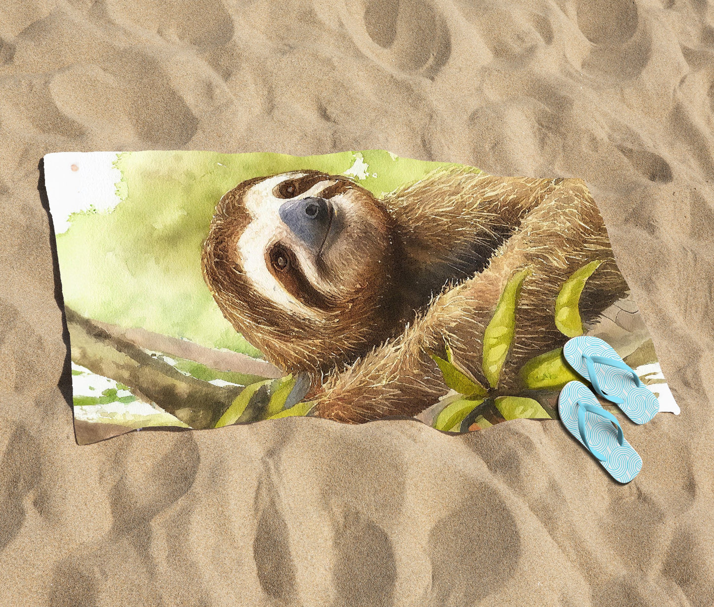 Sloth Watercolour Beach Towel