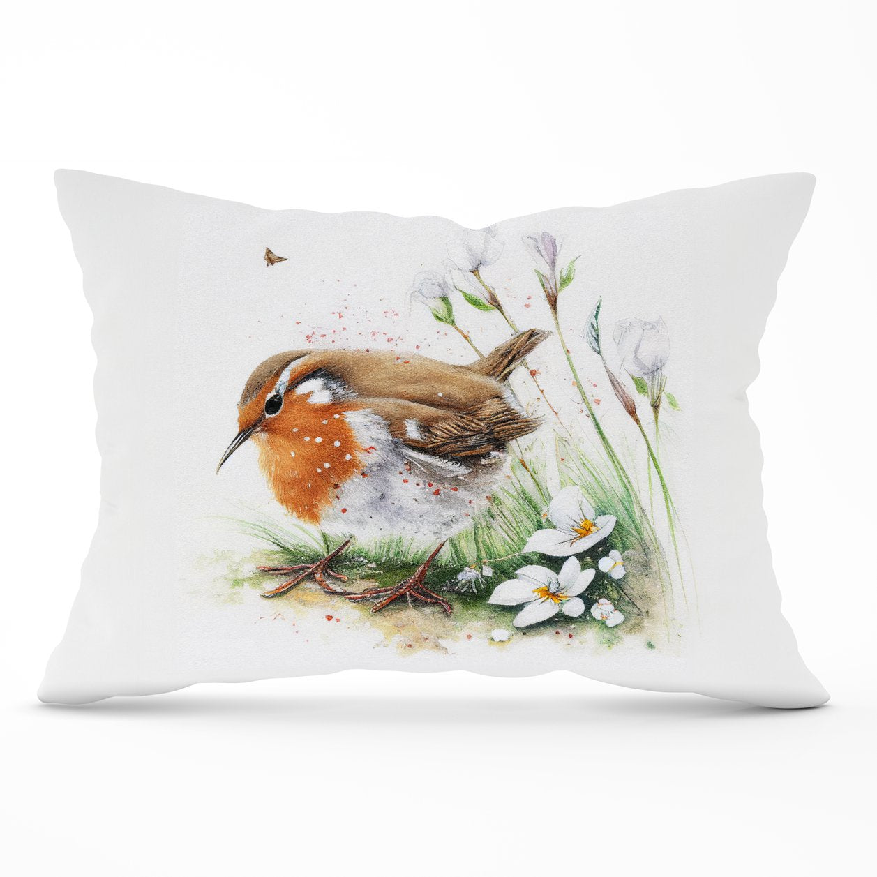 Robin And Daisies Watercolour Cushions
