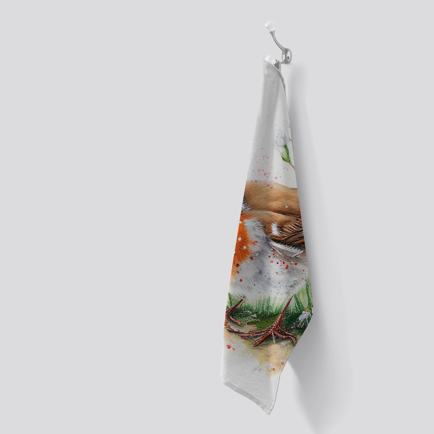 Robin And Daisies Watercolour Tea Towel