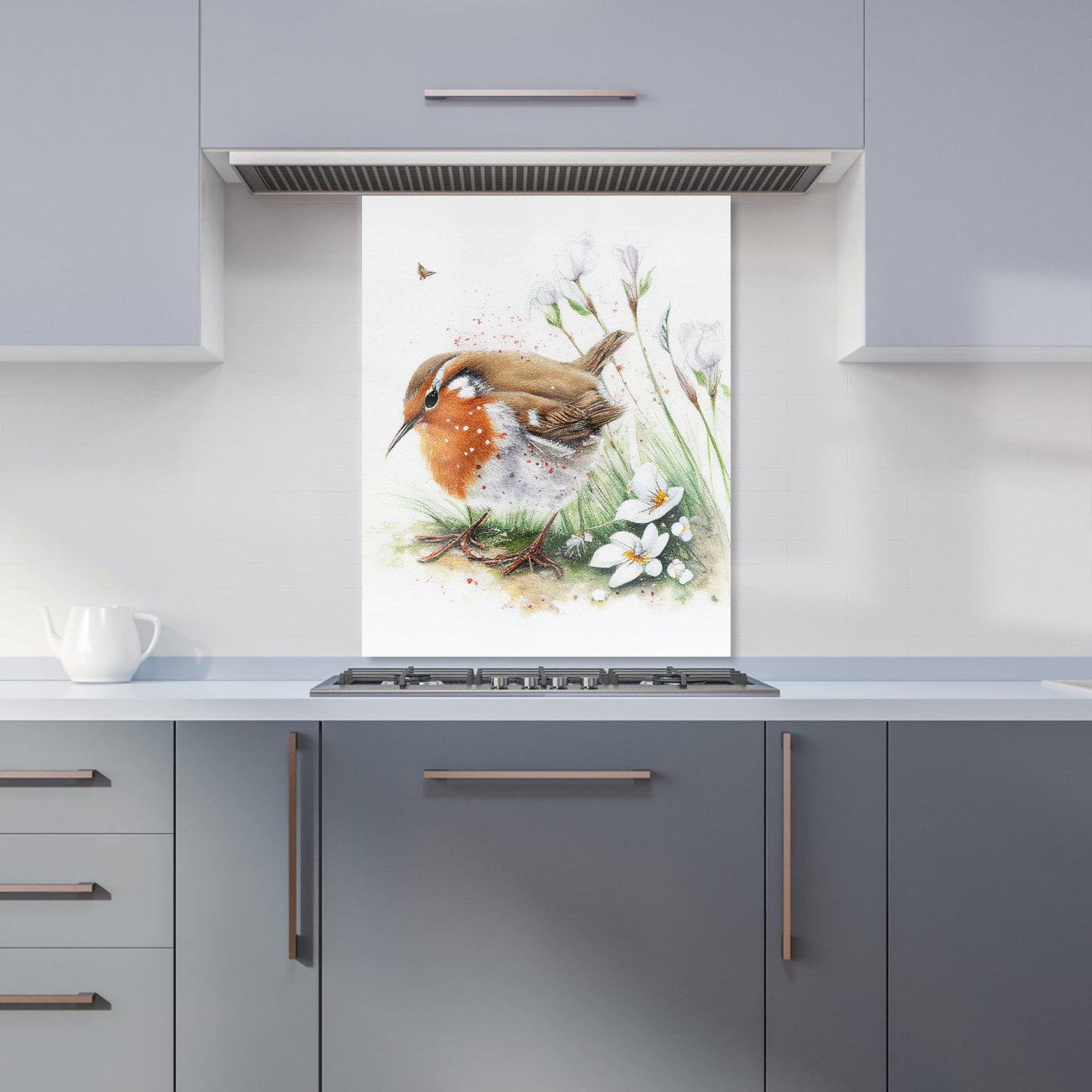 Robin And Daisies Watercolour Kitchen Splashback