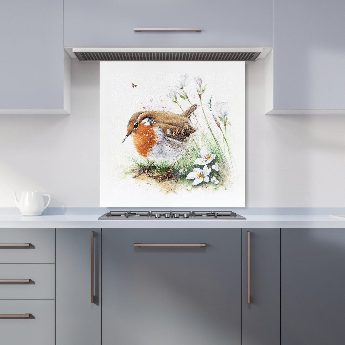 Robin And Daisies Watercolour Kitchen Splashback
