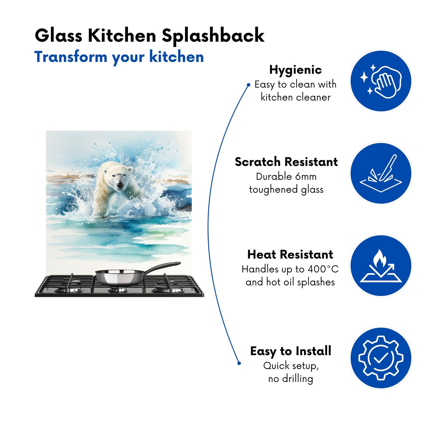 Hunting Polar Bear Watercolour Kitchen Splashback