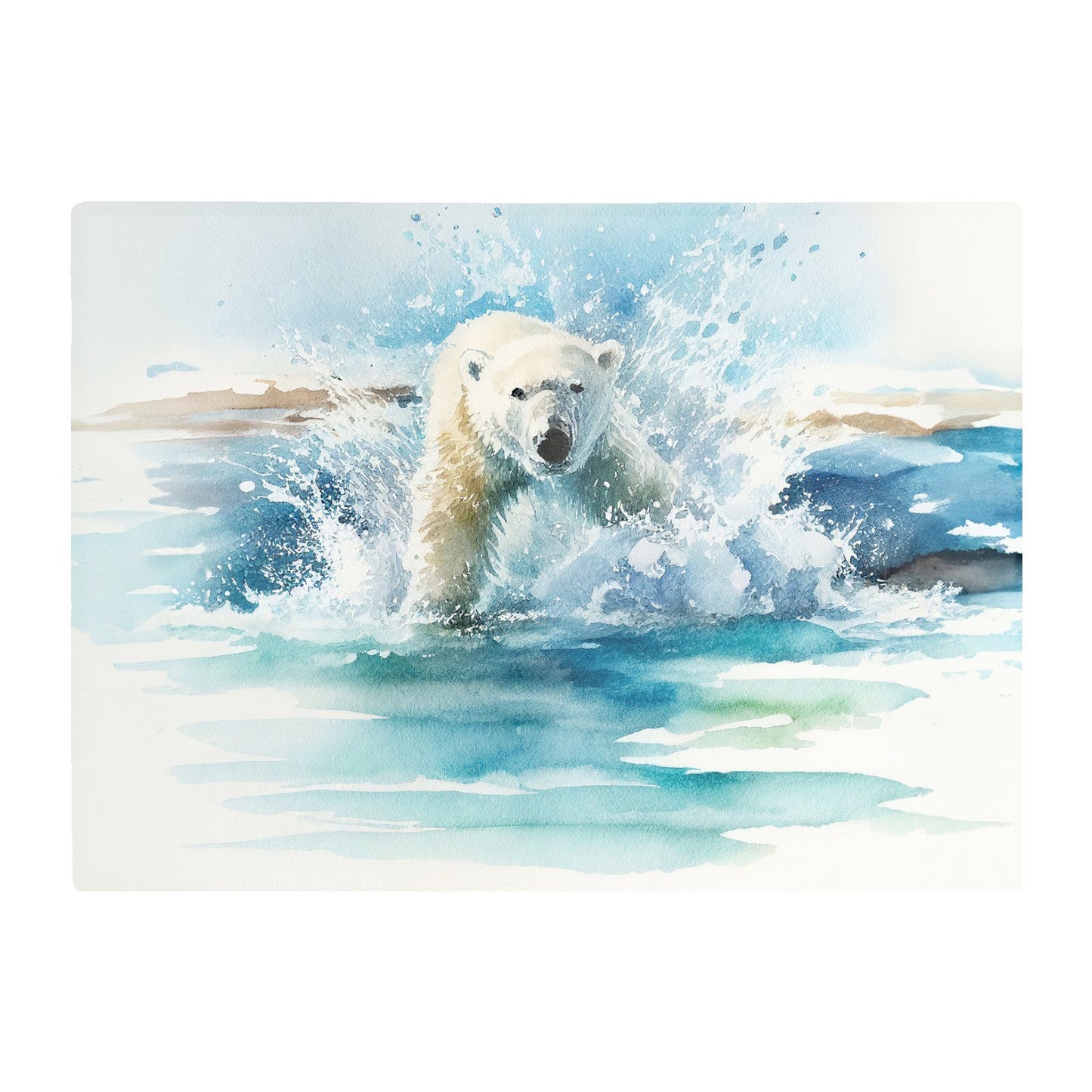 Hunting Polar Bear Watercolour Glass Chopping Board