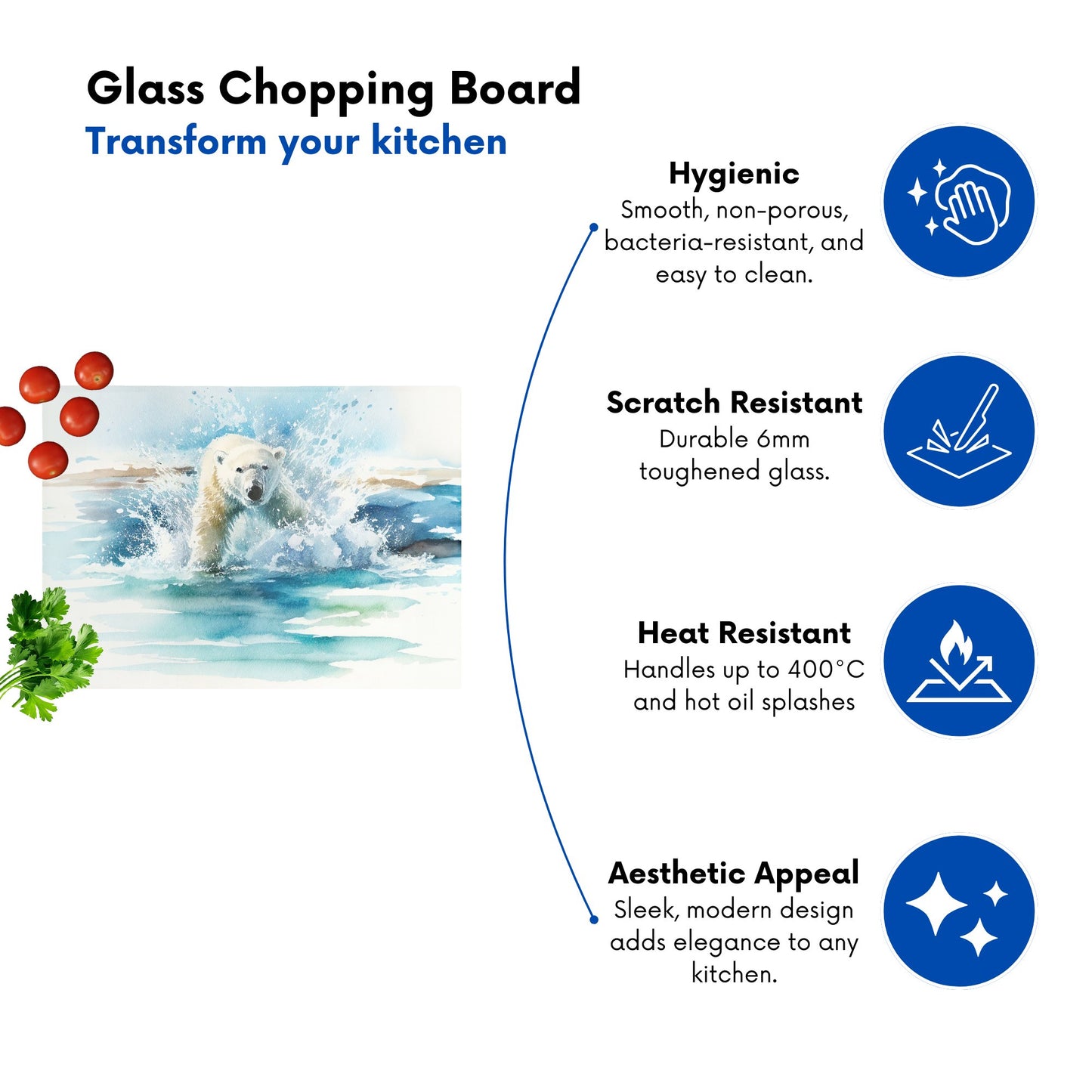 Hunting Polar Bear Watercolour Glass Chopping Board