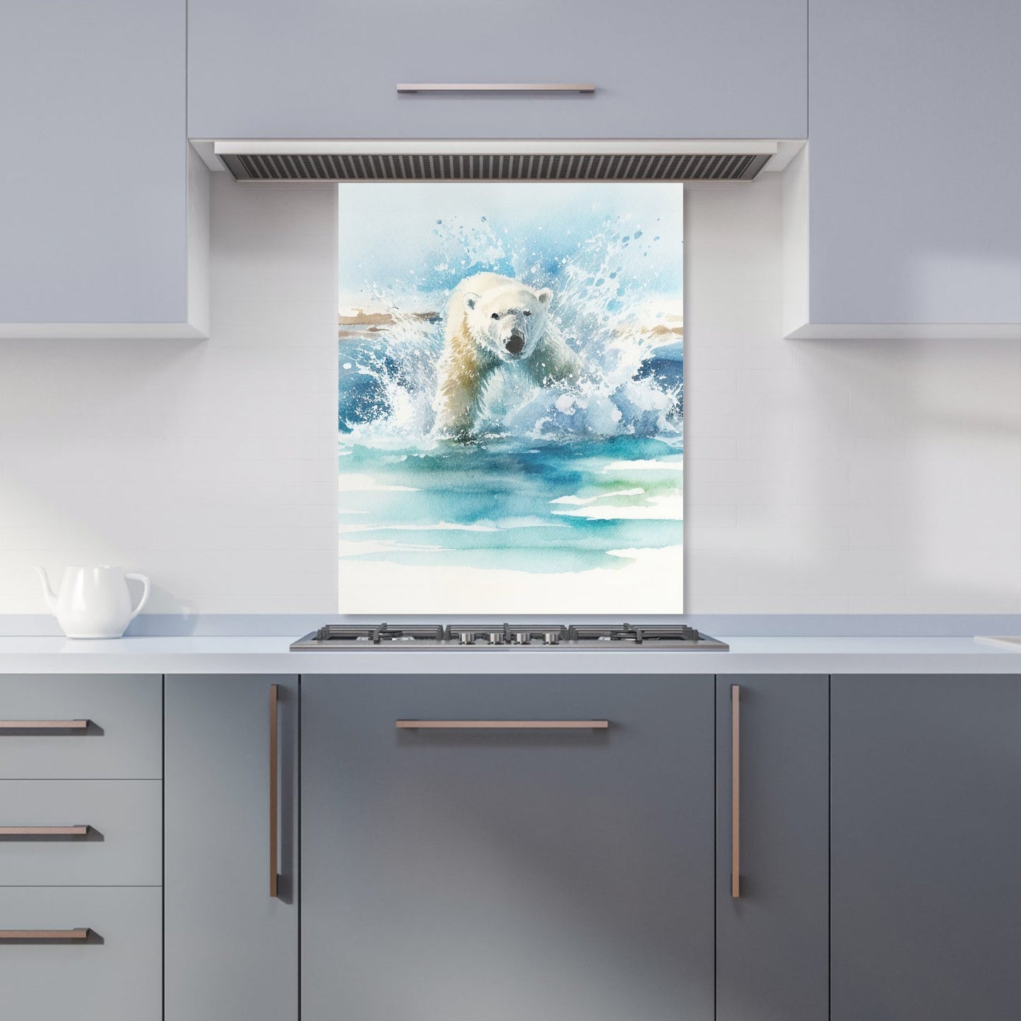 Hunting Polar Bear Watercolour Kitchen Splashback