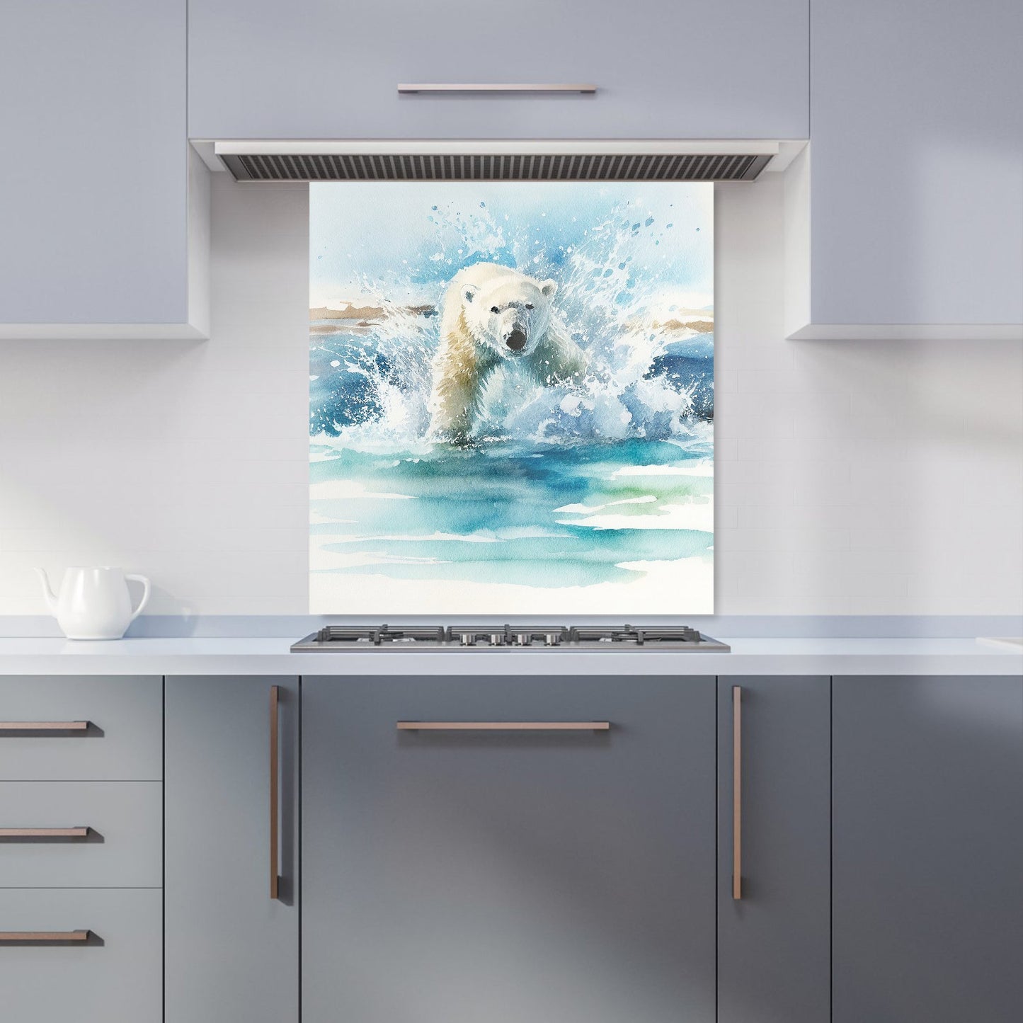 Hunting Polar Bear Watercolour Kitchen Splashback