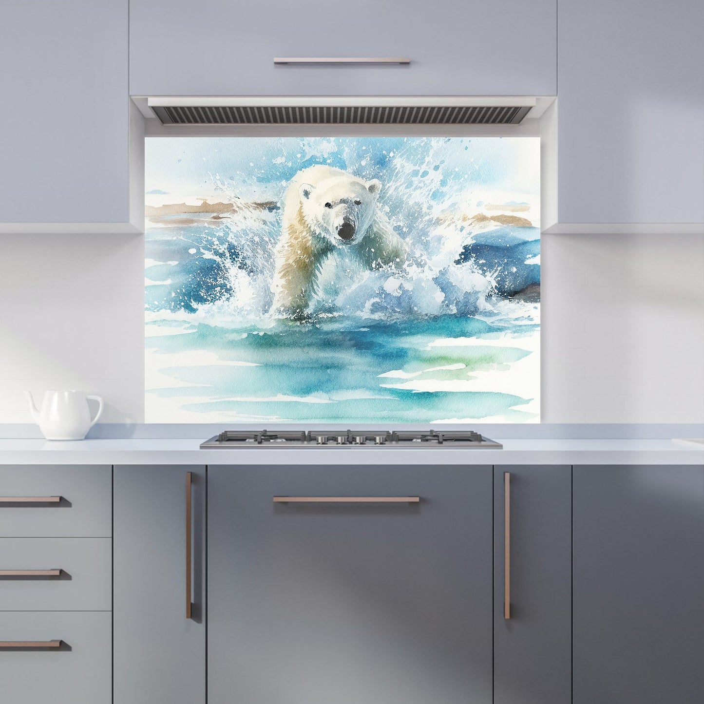 Hunting Polar Bear Watercolour Kitchen Splashback