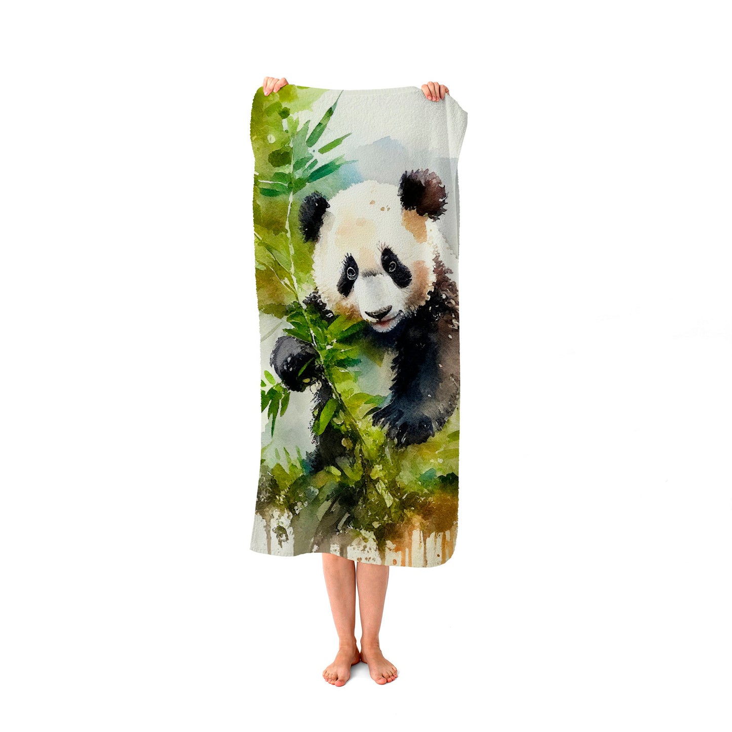 Panda Eating Bamboo Watercolour Beach Towel