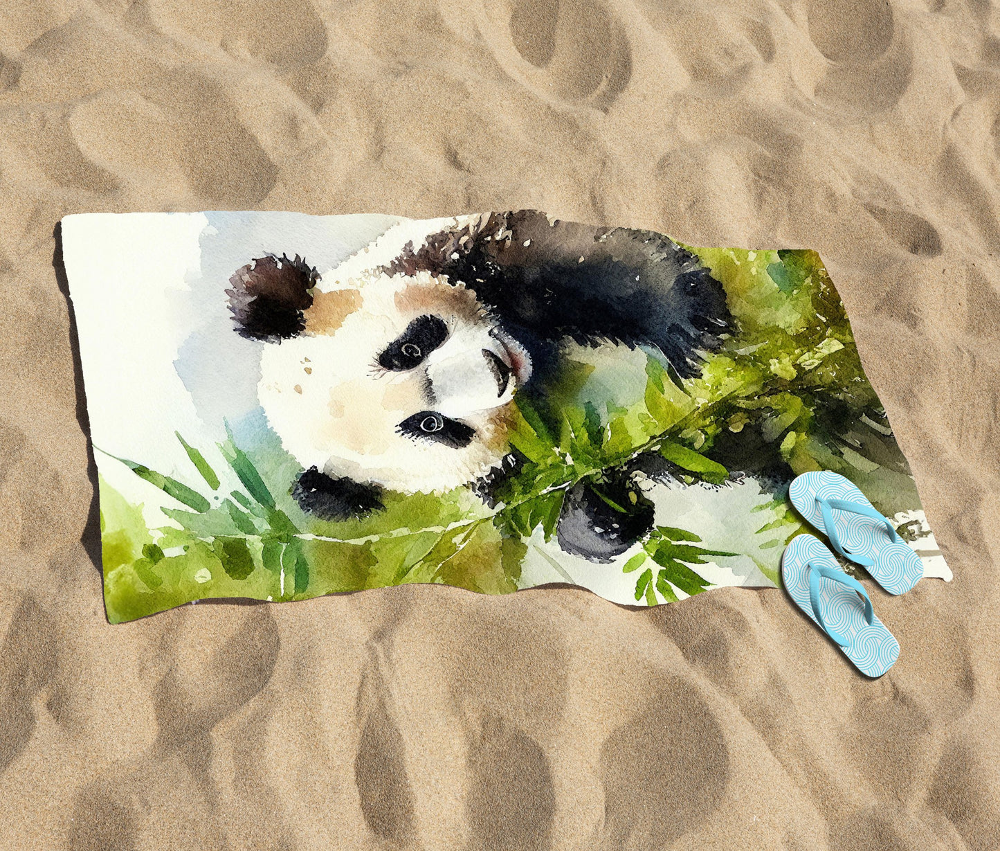 Panda Eating Bamboo Watercolour Beach Towel