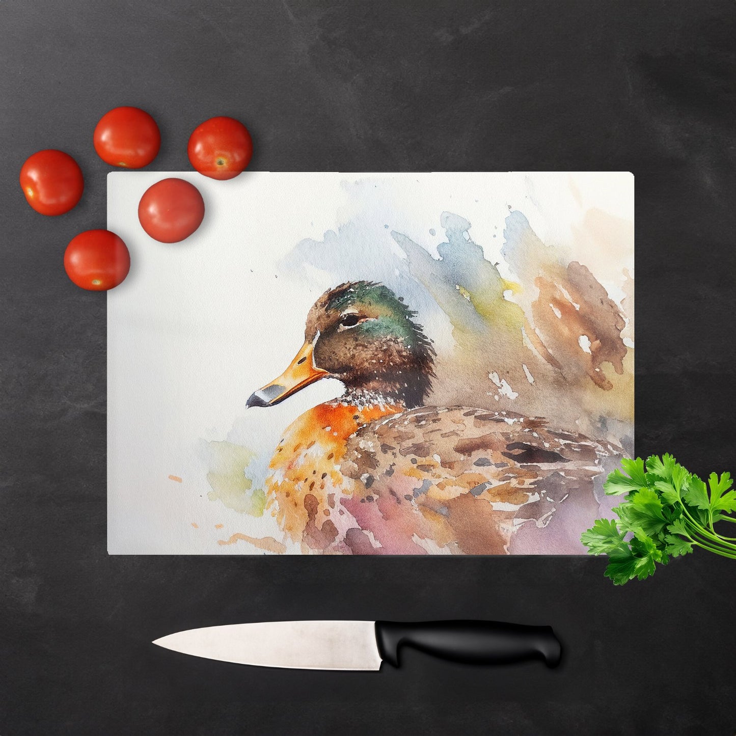 Mallard Watercolour Glass Chopping Board