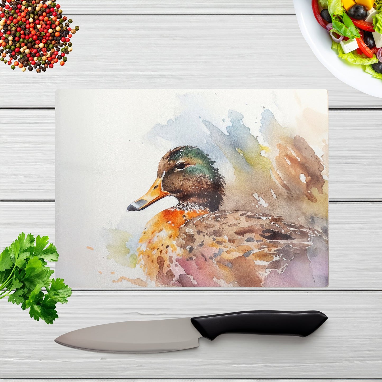 Mallard Watercolour Glass Chopping Board