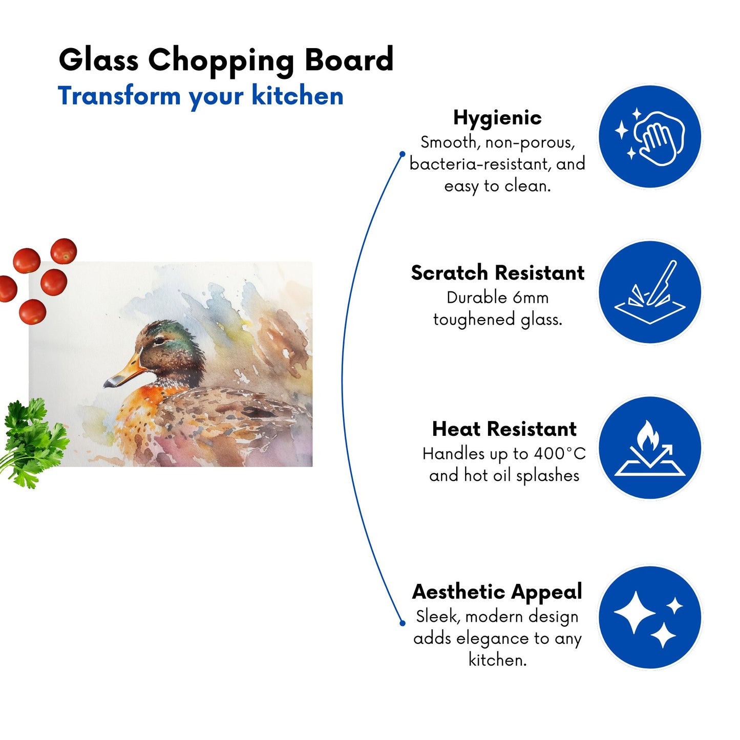Mallard Watercolour Glass Chopping Board