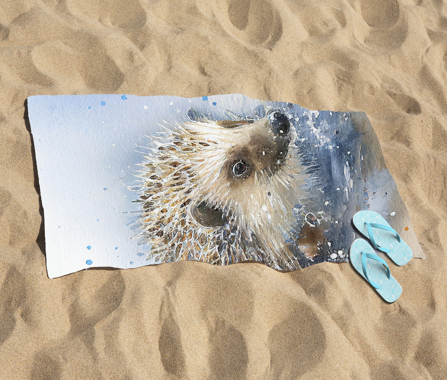 Hedgehog Watercolour Beach Towel
