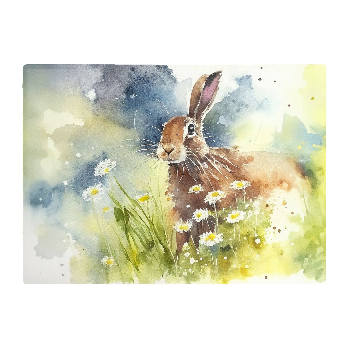 Hare And Daisies Watercolour Glass Chopping Board