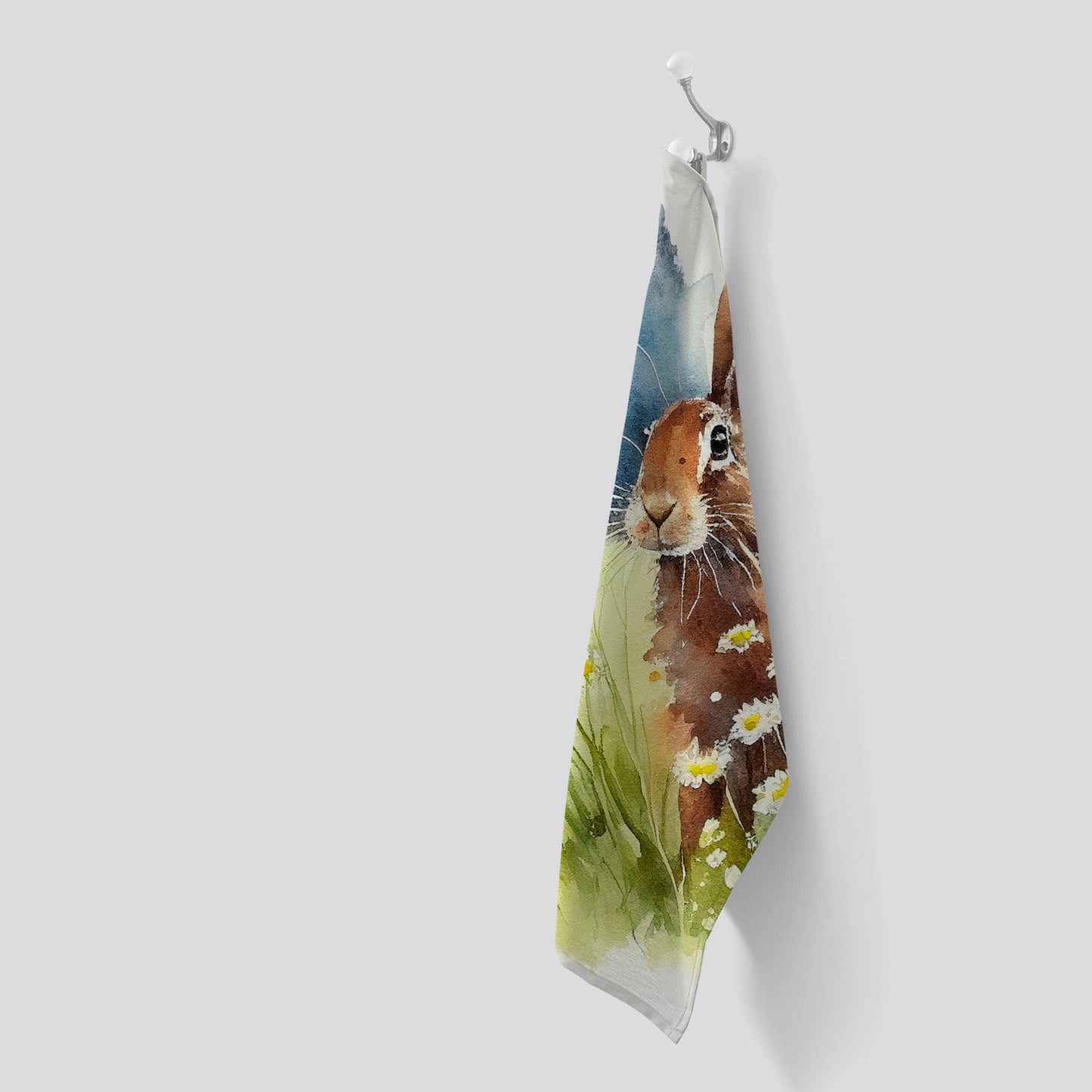 Hare And Daisies Watercolour Tea Towel
