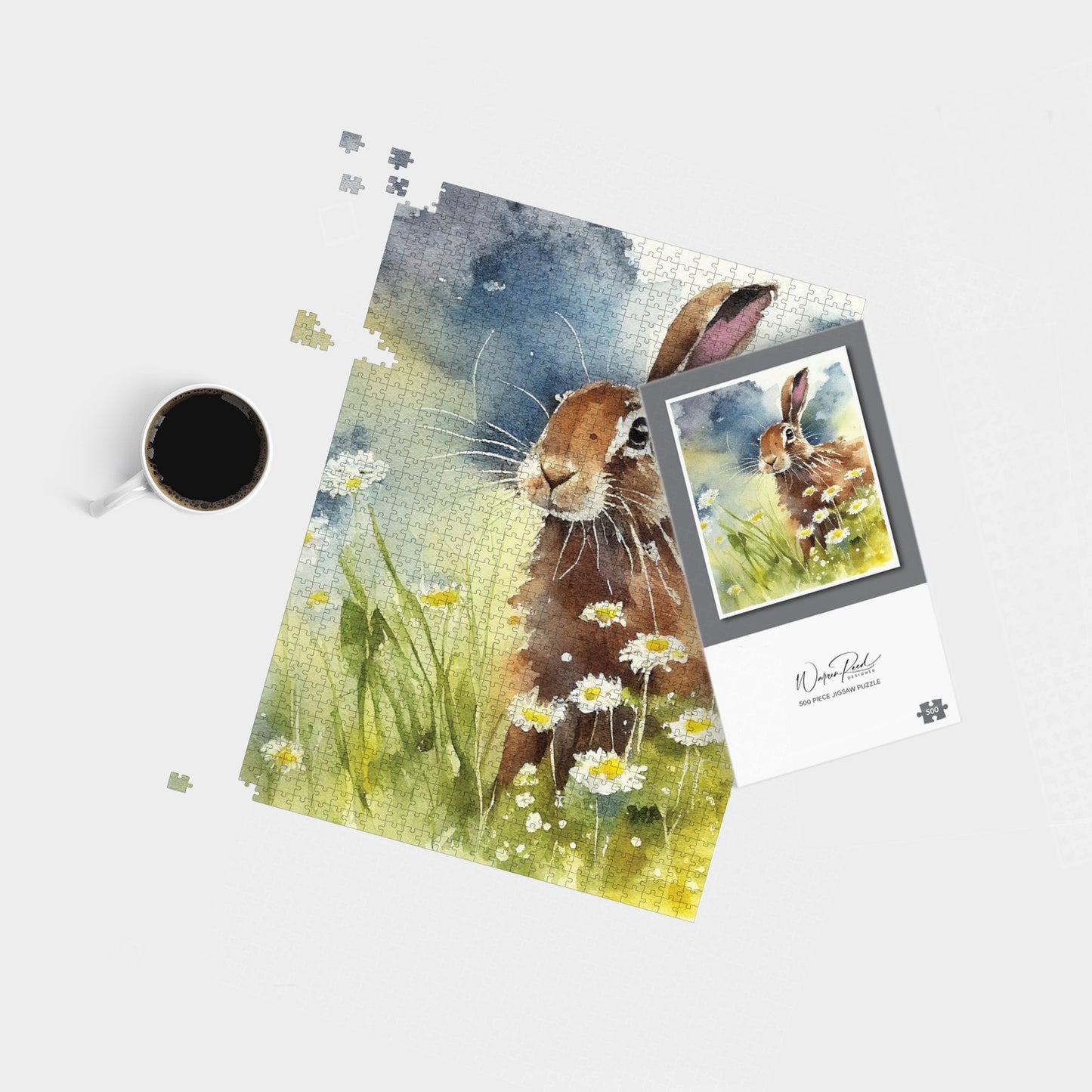 Hare And Daisies Watercolour Jigsaw Puzzle