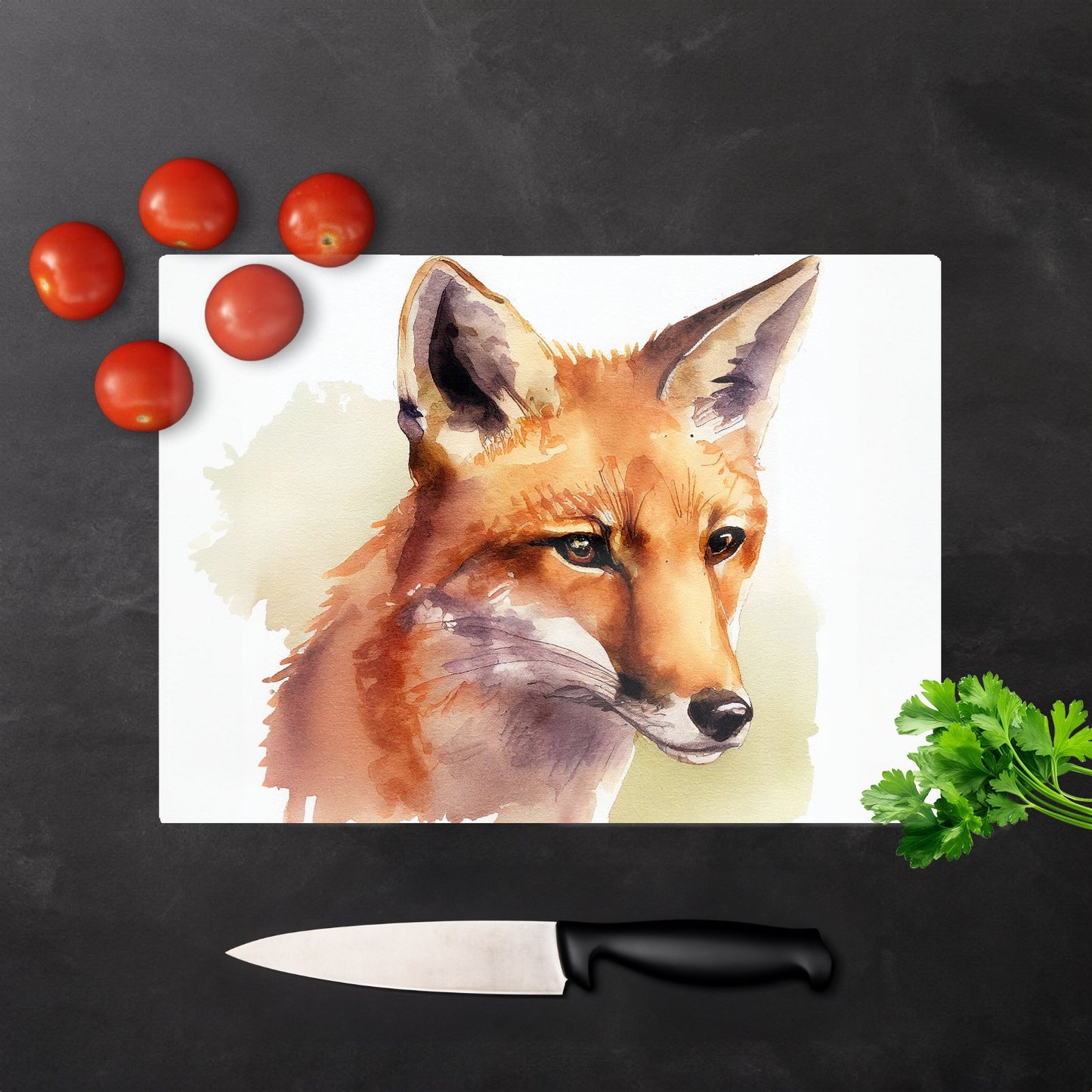 Fox Watercolour Glass Chopping Board