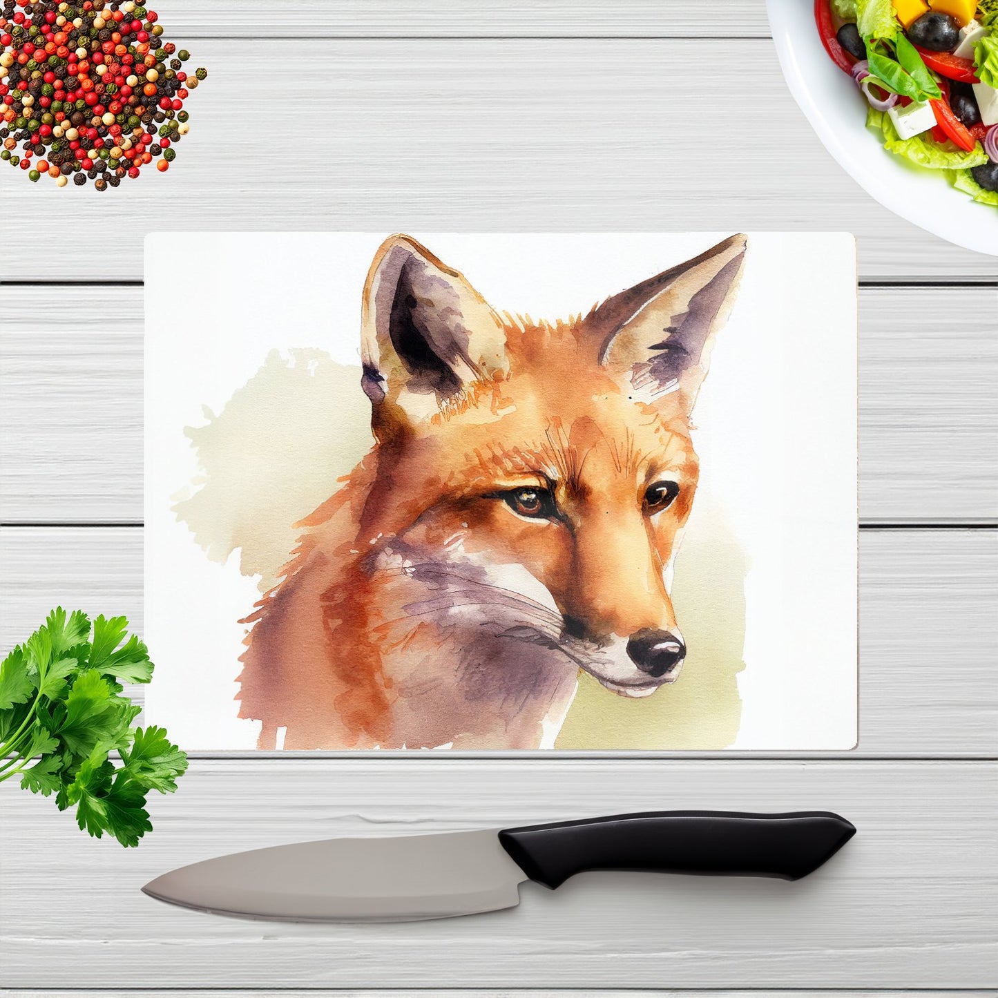 Fox Watercolour Glass Chopping Board