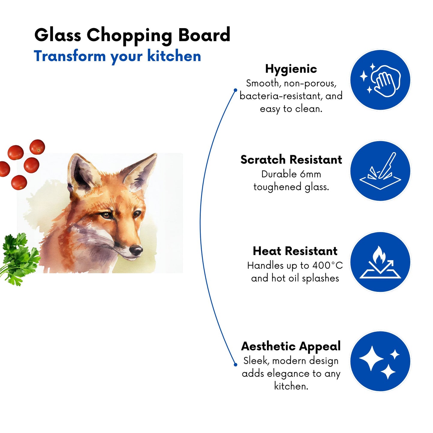 Fox Watercolour Glass Chopping Board