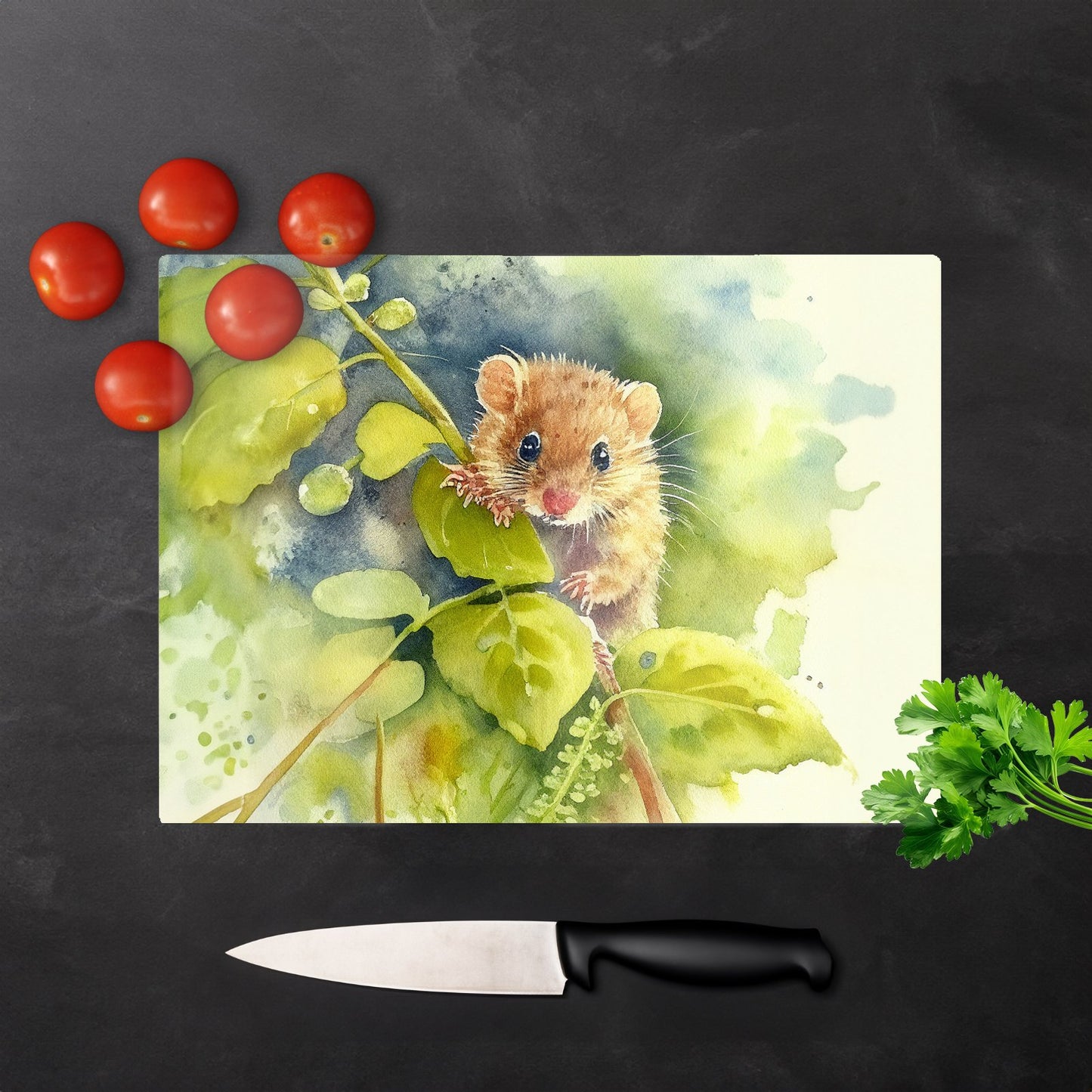 Dormouse Watercolour Glass Chopping Board