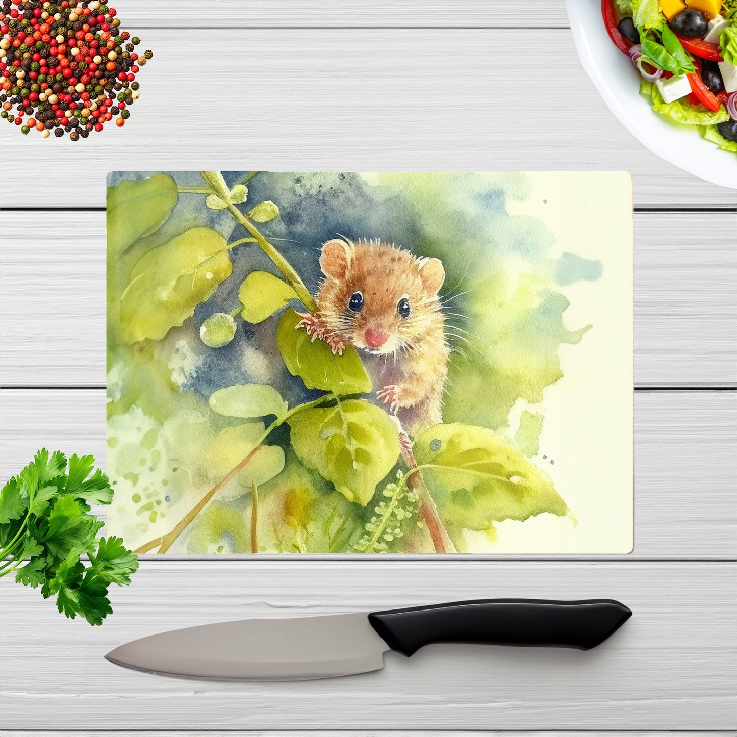 Dormouse Watercolour Glass Chopping Board