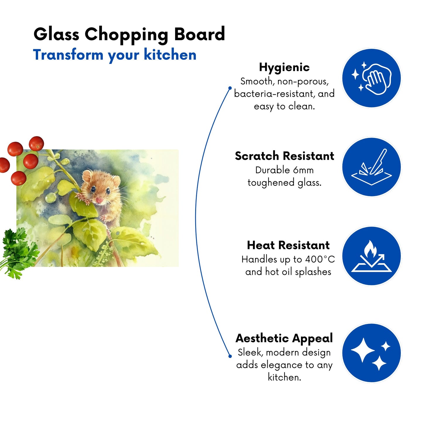 Dormouse Watercolour Glass Chopping Board
