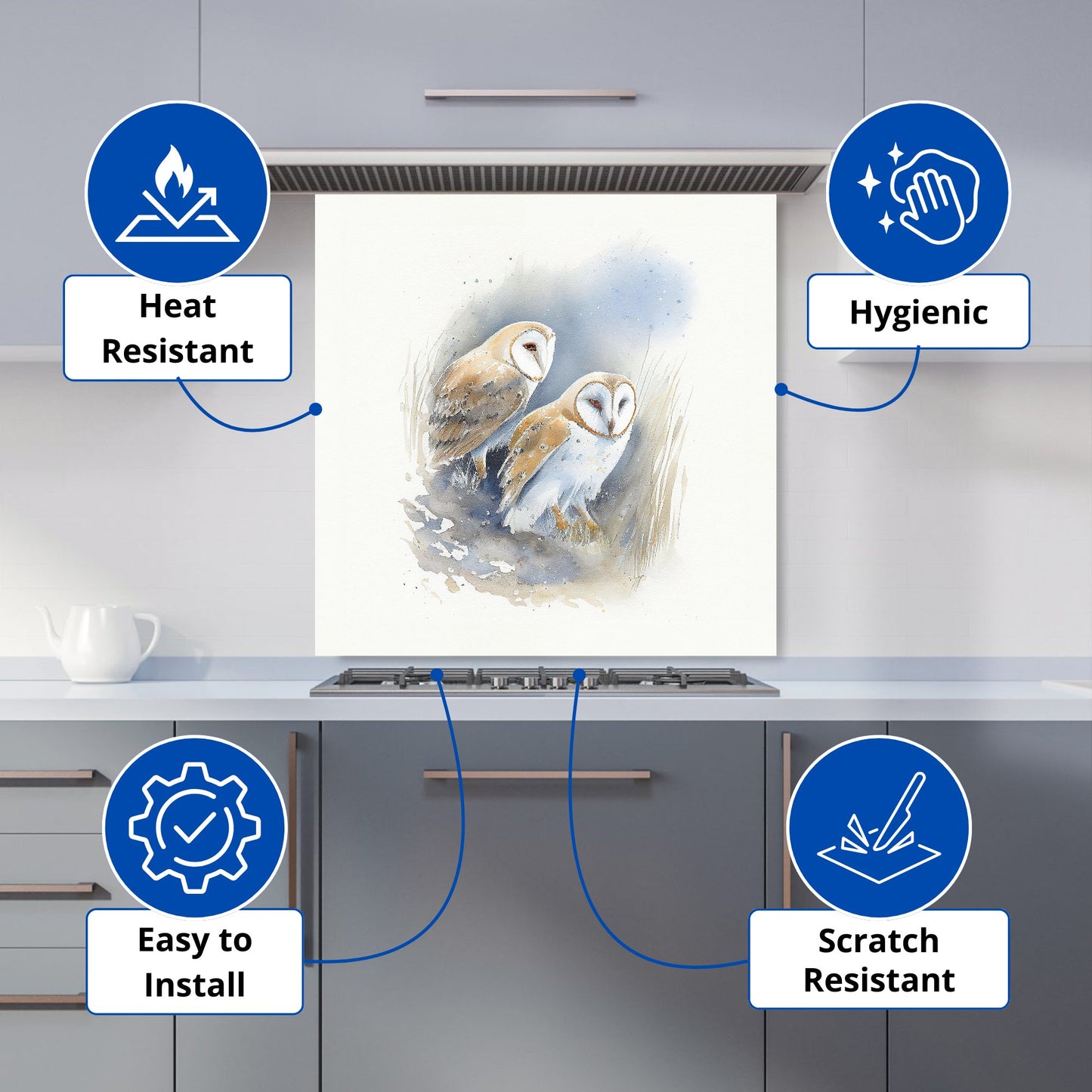 Barn Ano Owls Watercolour Kitchen Splashback
