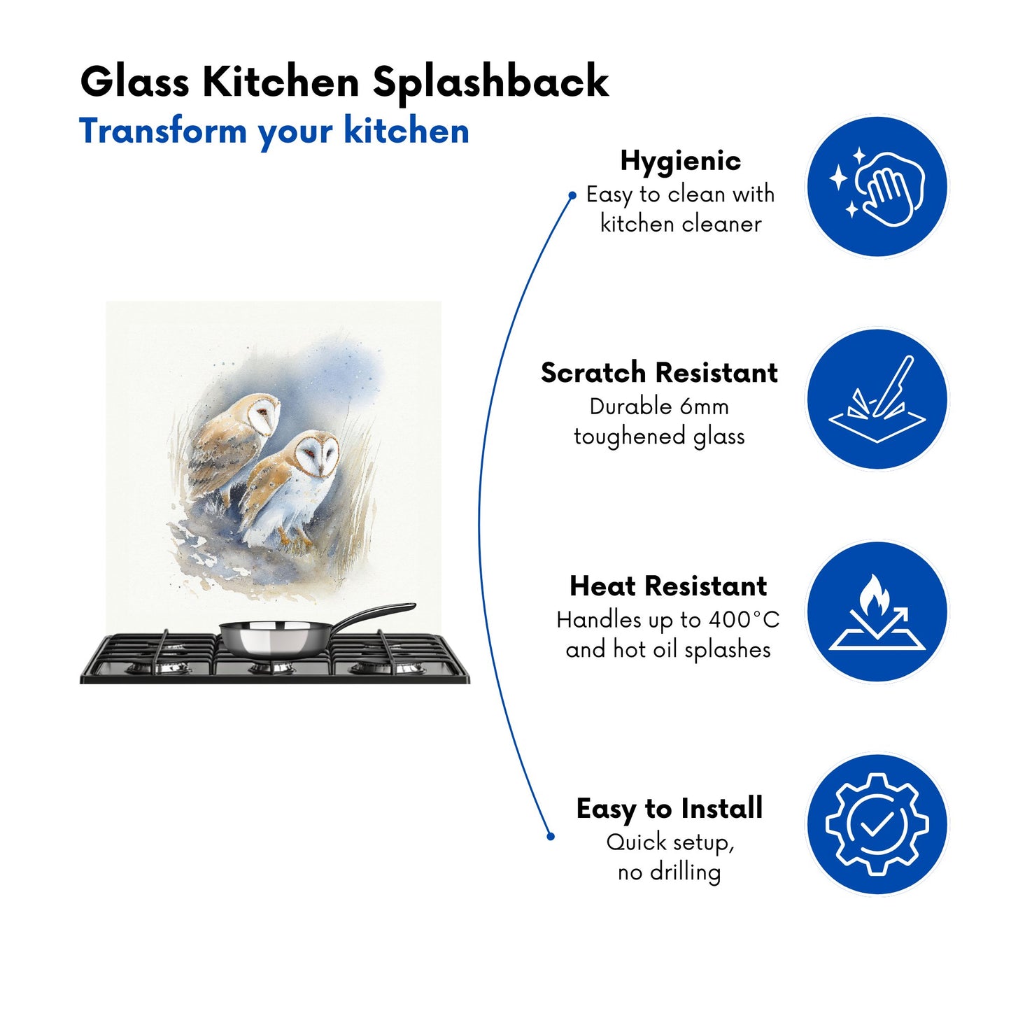 Barn Ano Owls Watercolour Kitchen Splashback