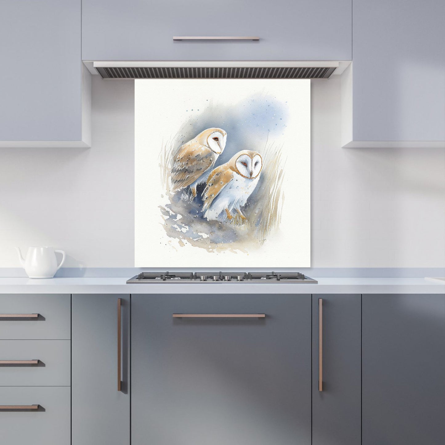 Barn Ano Owls Watercolour Kitchen Splashback