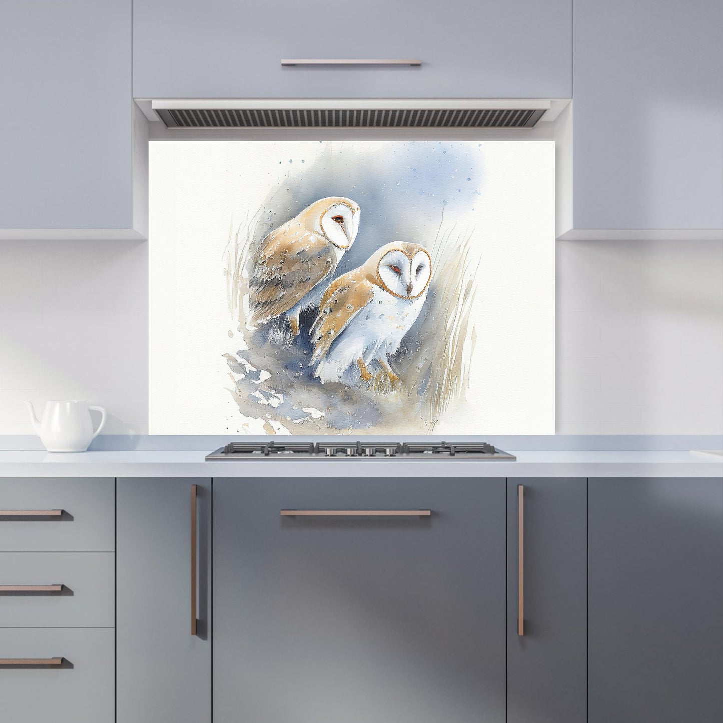Barn Ano Owls Watercolour Kitchen Splashback