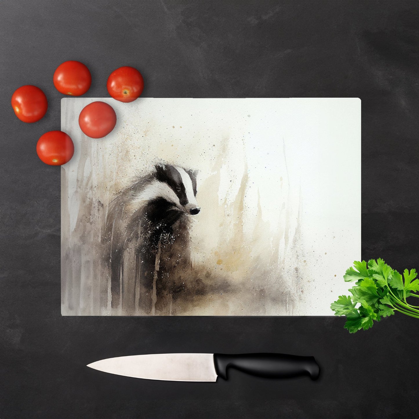 Badger Watercolour Glass Chopping Board