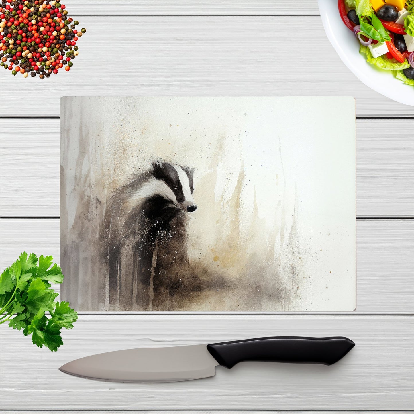 Badger Watercolour Glass Chopping Board