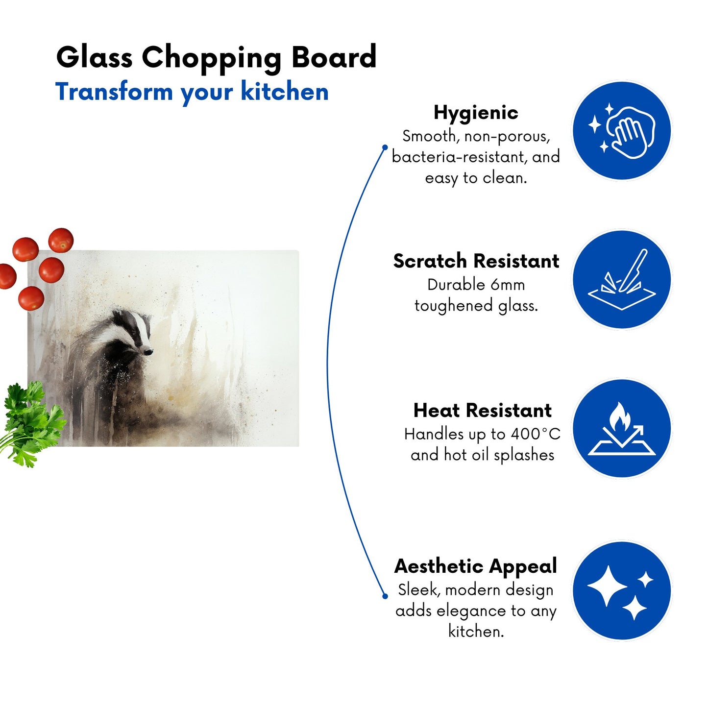 Badger Watercolour Glass Chopping Board