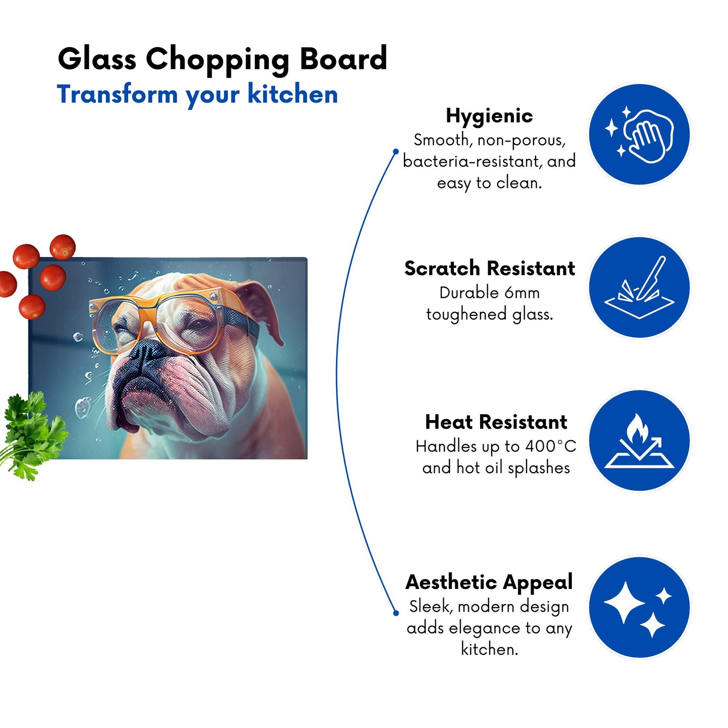 Bulldog With Glasses Splashart Glass Chopping Board